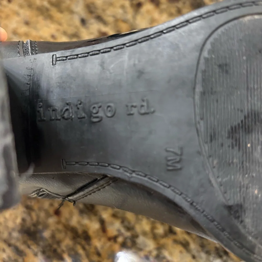 Indigo Black Leather Zip Ankle Boots with Block Heel
